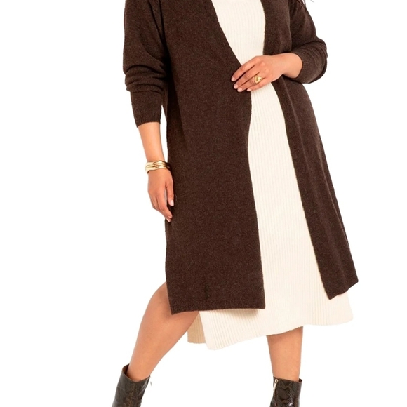 Eloquii Sweaters - Eloquii Brown Open Front Cardigan Duster